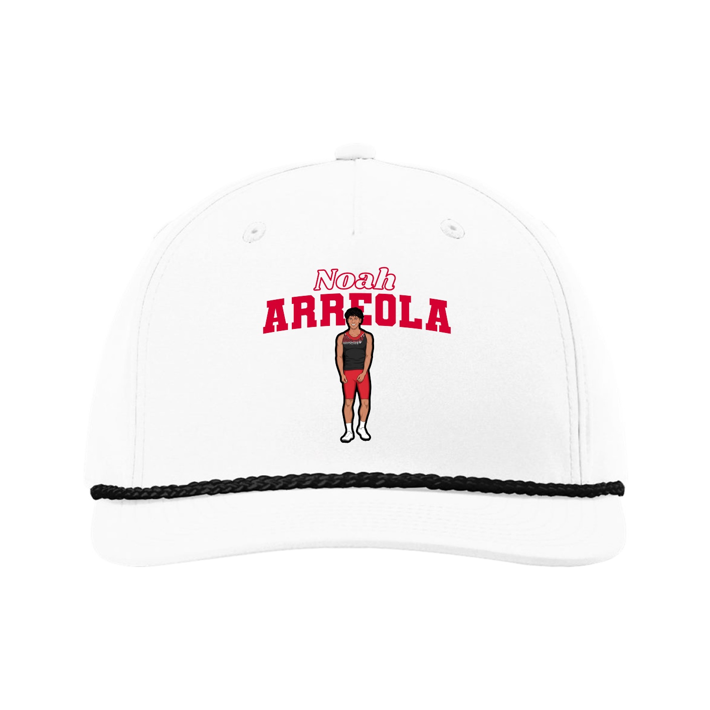 Five-Panel Classic Rope Cap — Name Arch in White