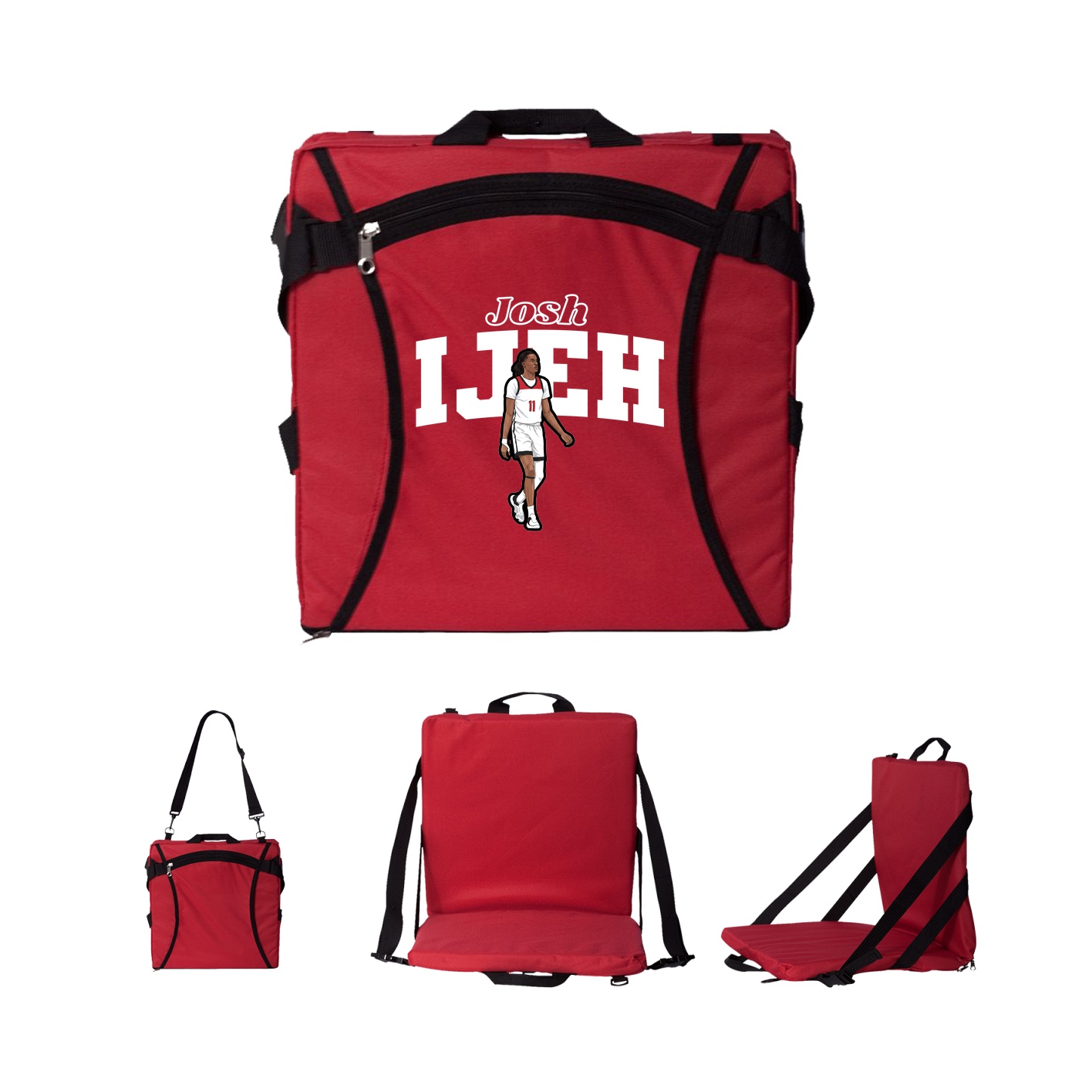 Folding Stadium Seat — Name Arch in Red