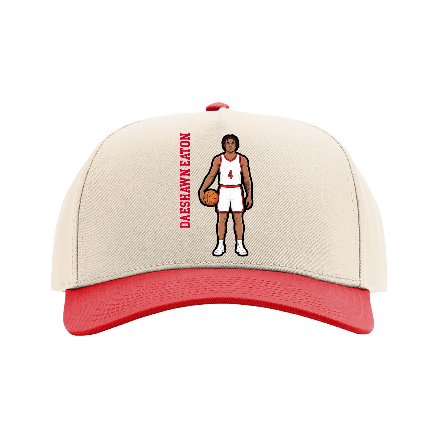 Full Fabric Five-Panel Champ Cap — Name Vertical in Cream/Red