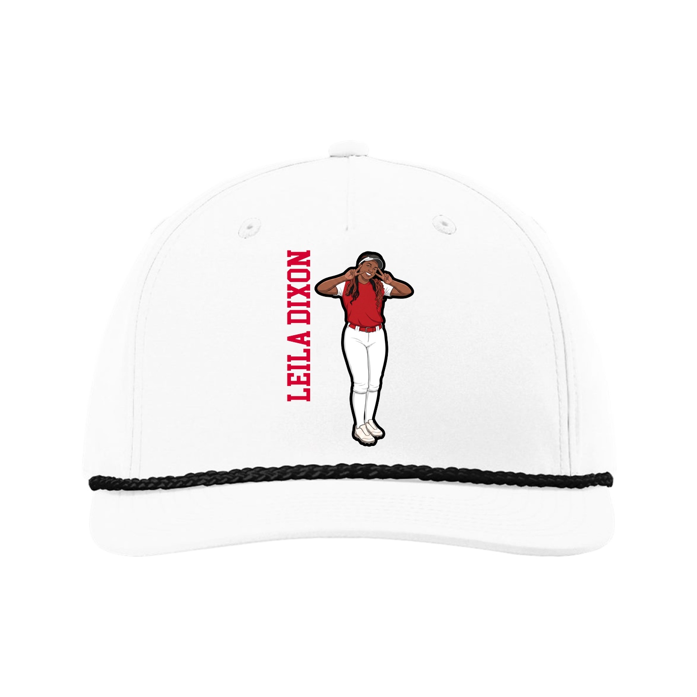 Five-Panel Classic Rope Cap — Name Vertical in White