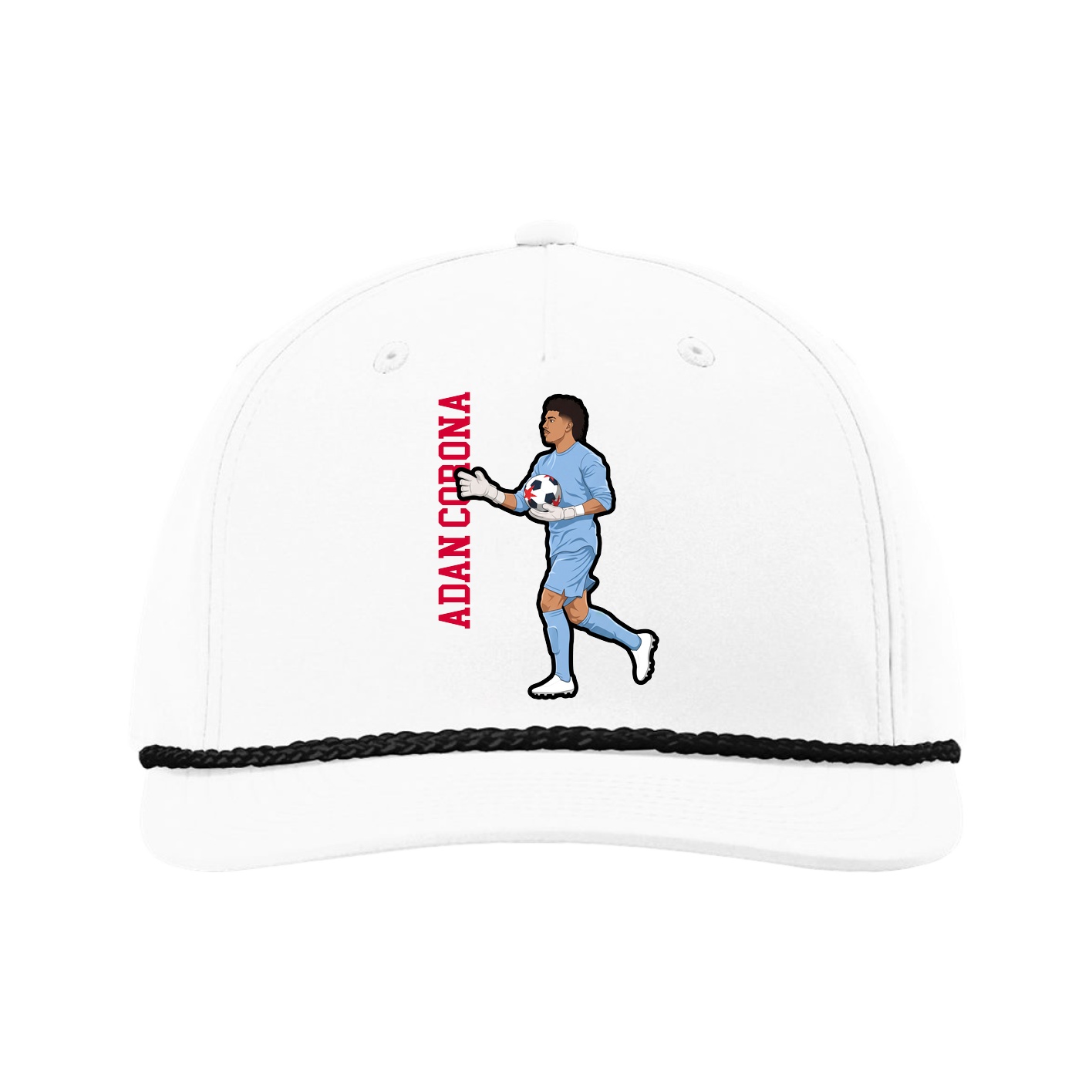Five-Panel Classic Rope Cap — Name Vertical in White