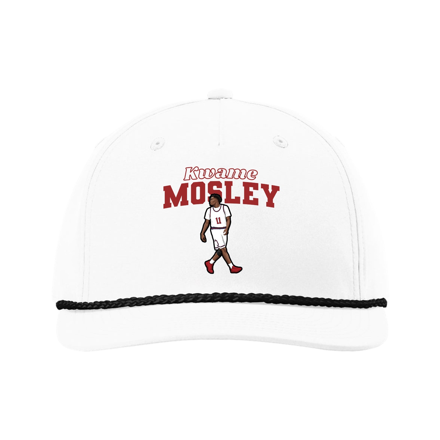 Five-Panel Classic Rope Cap — Name Arch in White