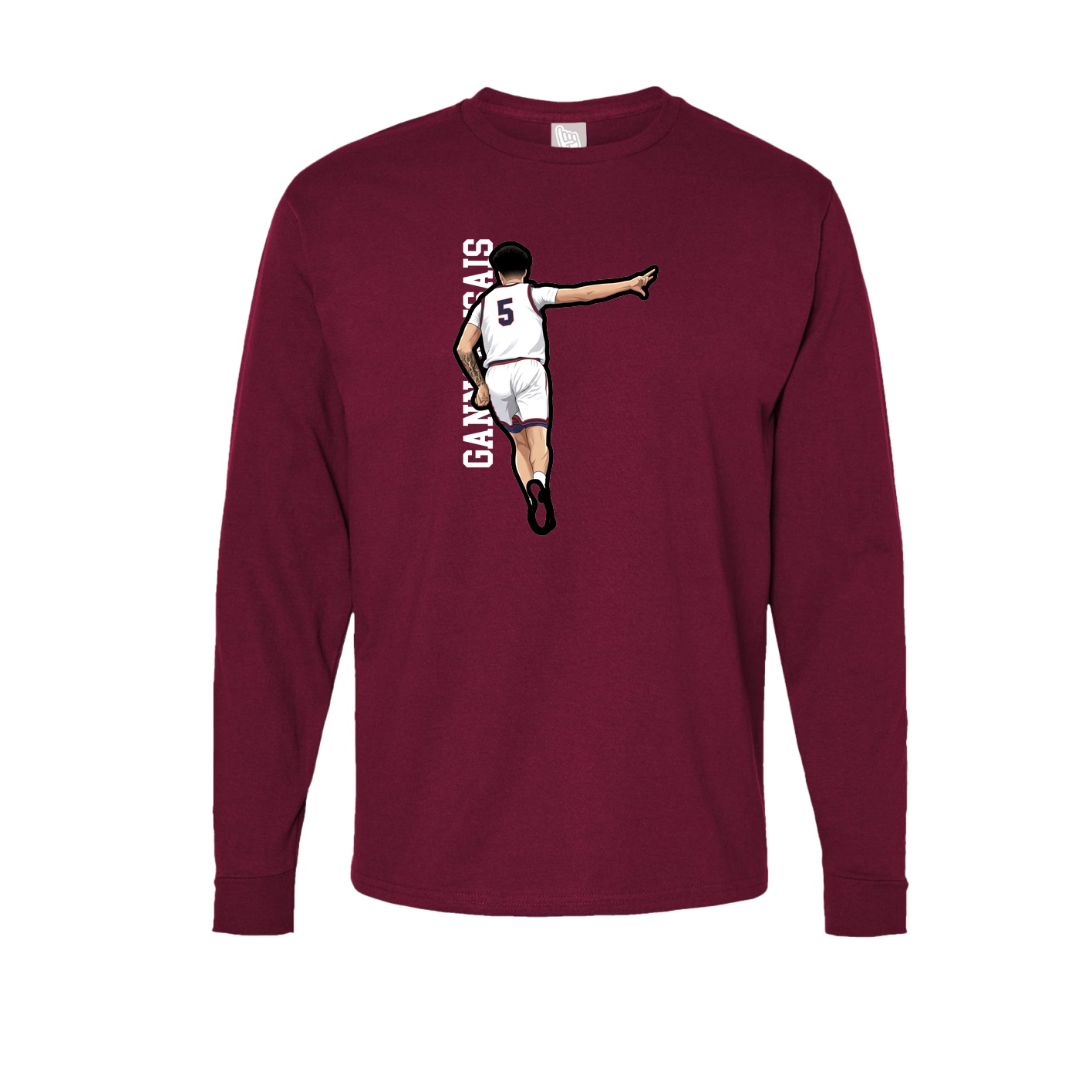Long Sleeve Tee — Name Vertical in Cardinal