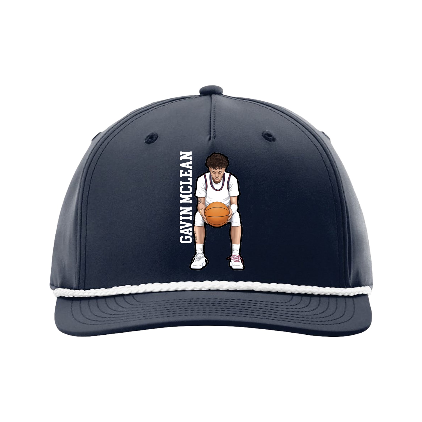 Five-Panel Classic Rope Cap — Name Vertical in Navy