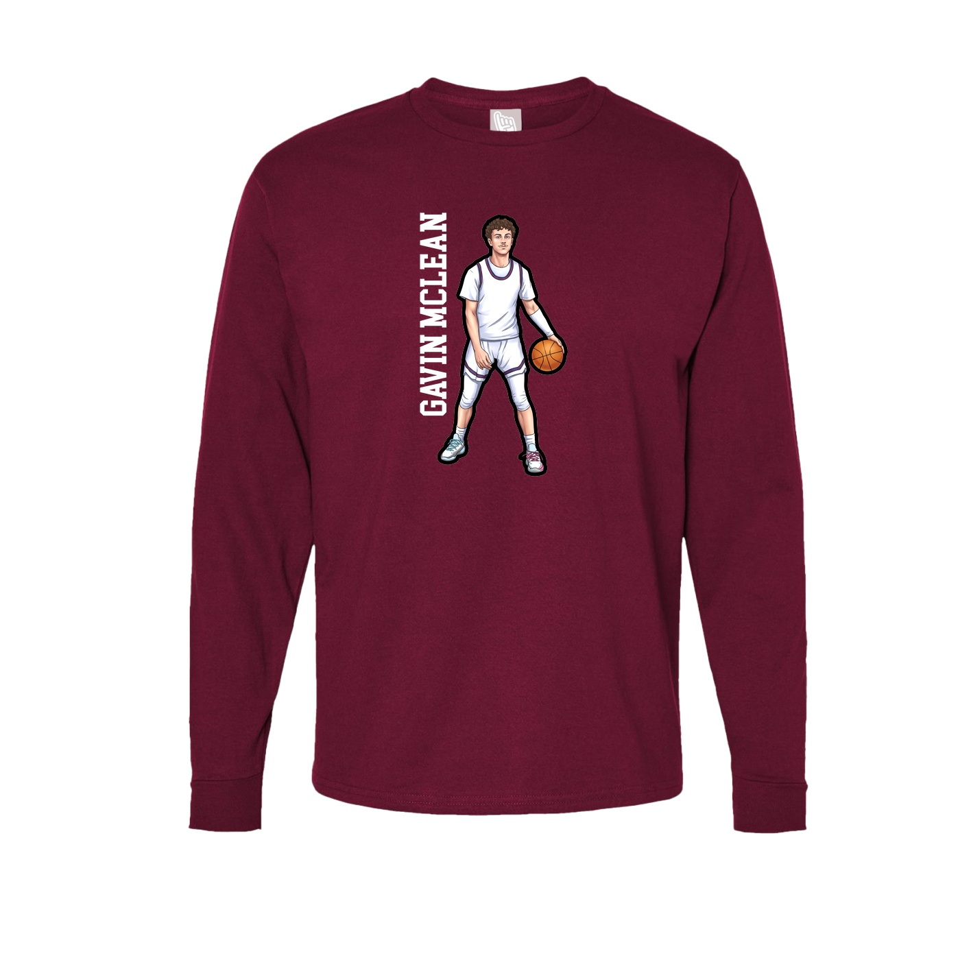 Long Sleeve Tee — Name Vertical in Cardinal