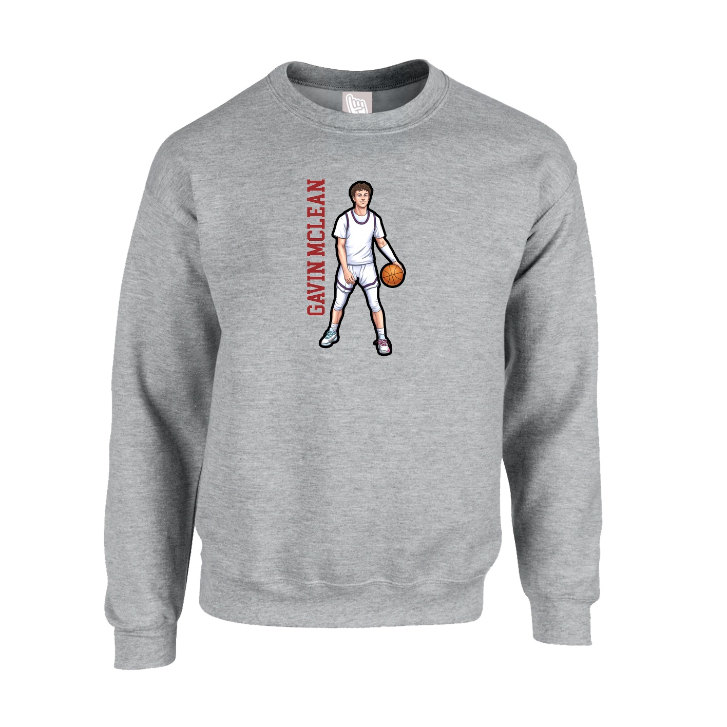 Fleece Crew — Name Vertical in Grey