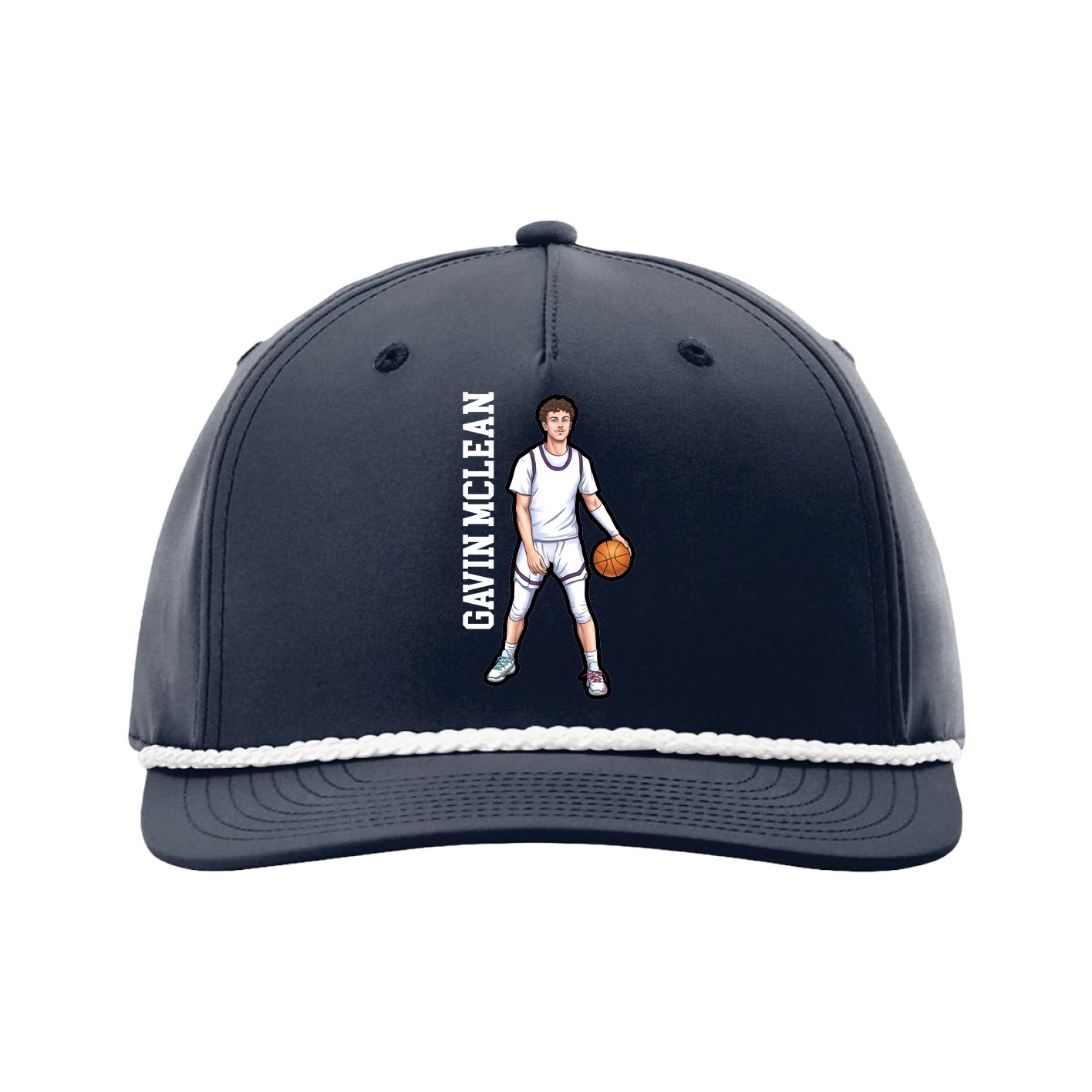 Five-Panel Classic Rope Cap — Name Vertical in Navy