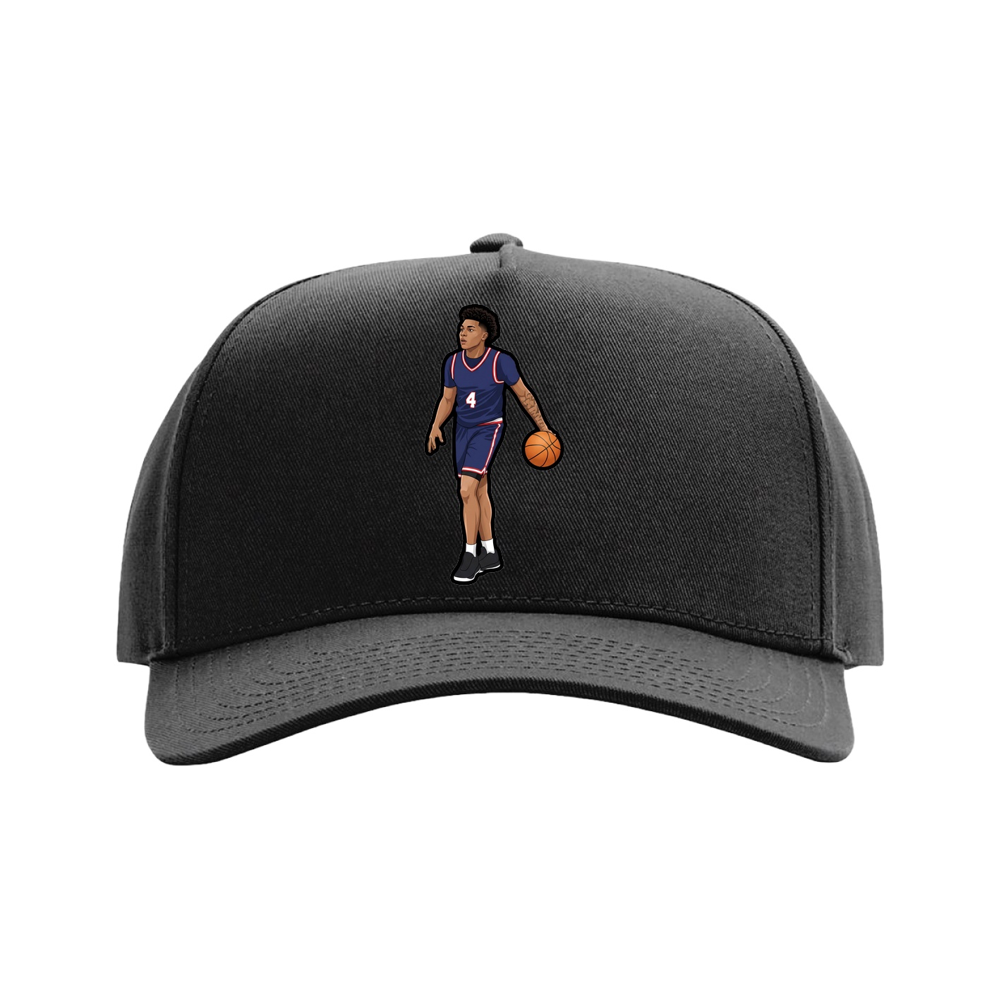 Full Fabric Five-Panel Champ Cap — Name Vertical in Black