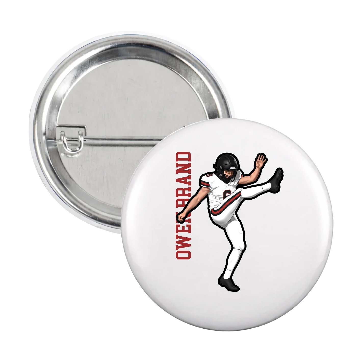 Game Day Button — Name Vertical in White