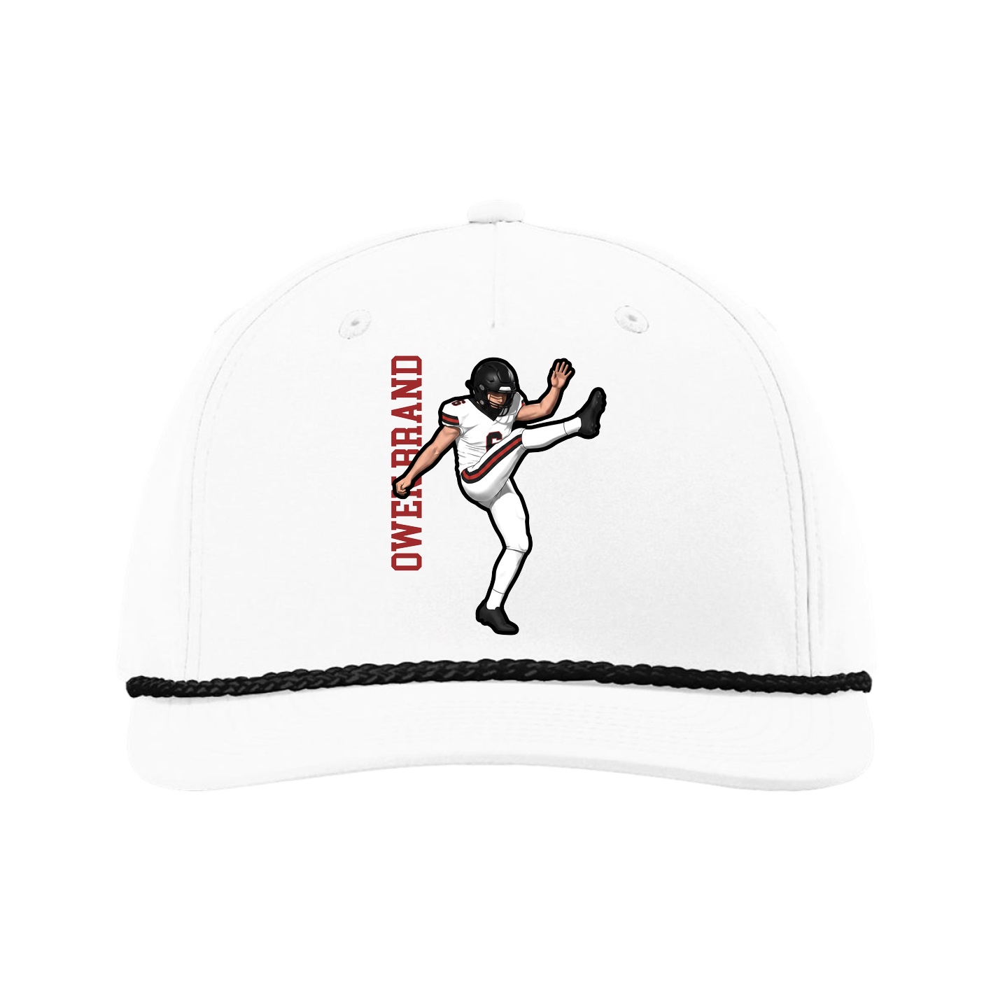 Five-Panel Classic Rope Cap — Name Vertical in White