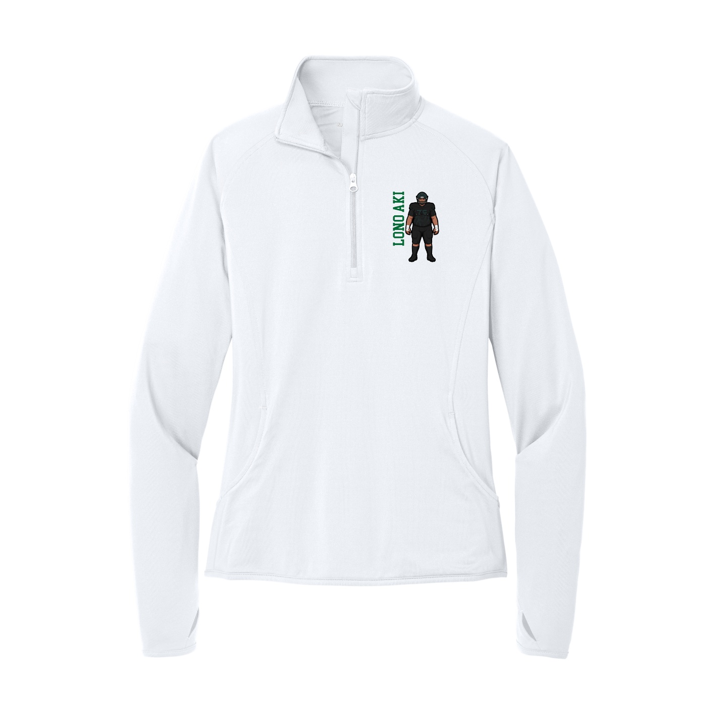 Women's Q-Zip Pullover — Name Vertical in White