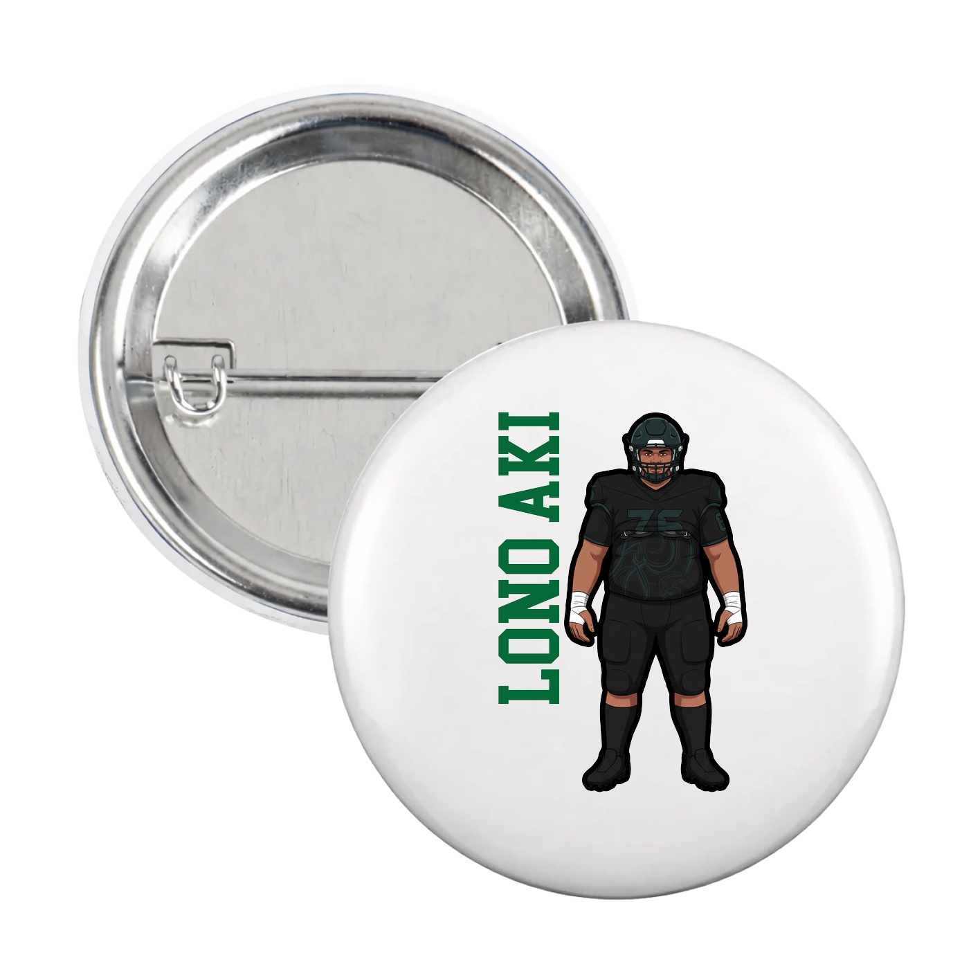 Game Day Button — Name Vertical in White