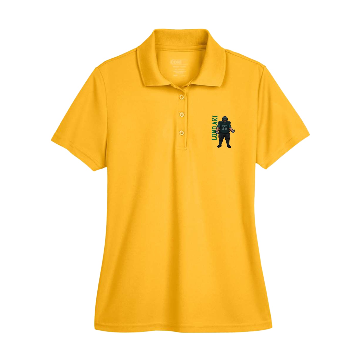 Womens Performance Polo — Name Vertical in Gold