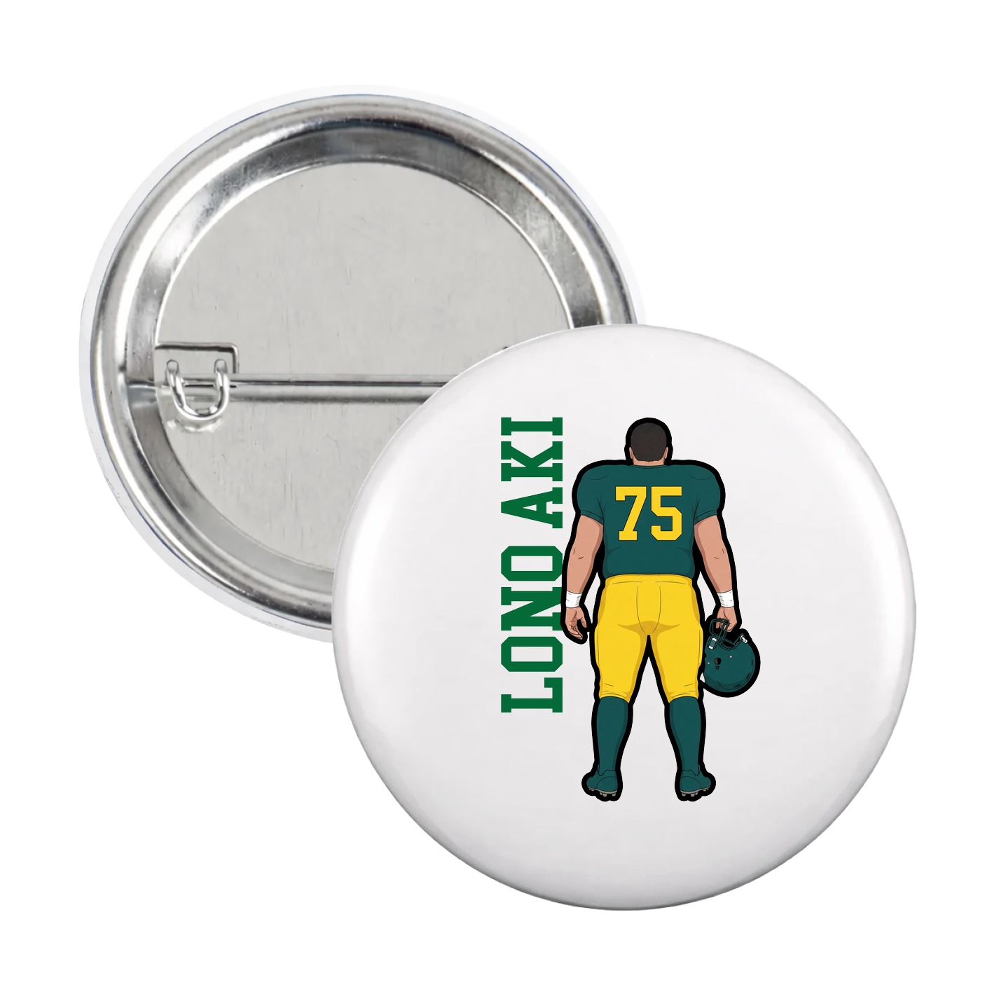 Game Day Button — Name Vertical in White