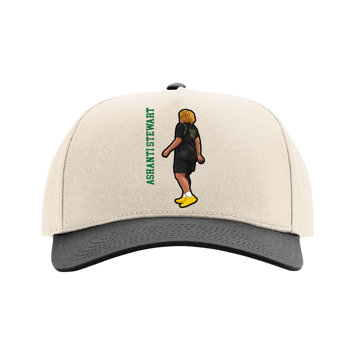 Full Fabric Five-Panel Champ Cap — Name Vertical in Cream/Black