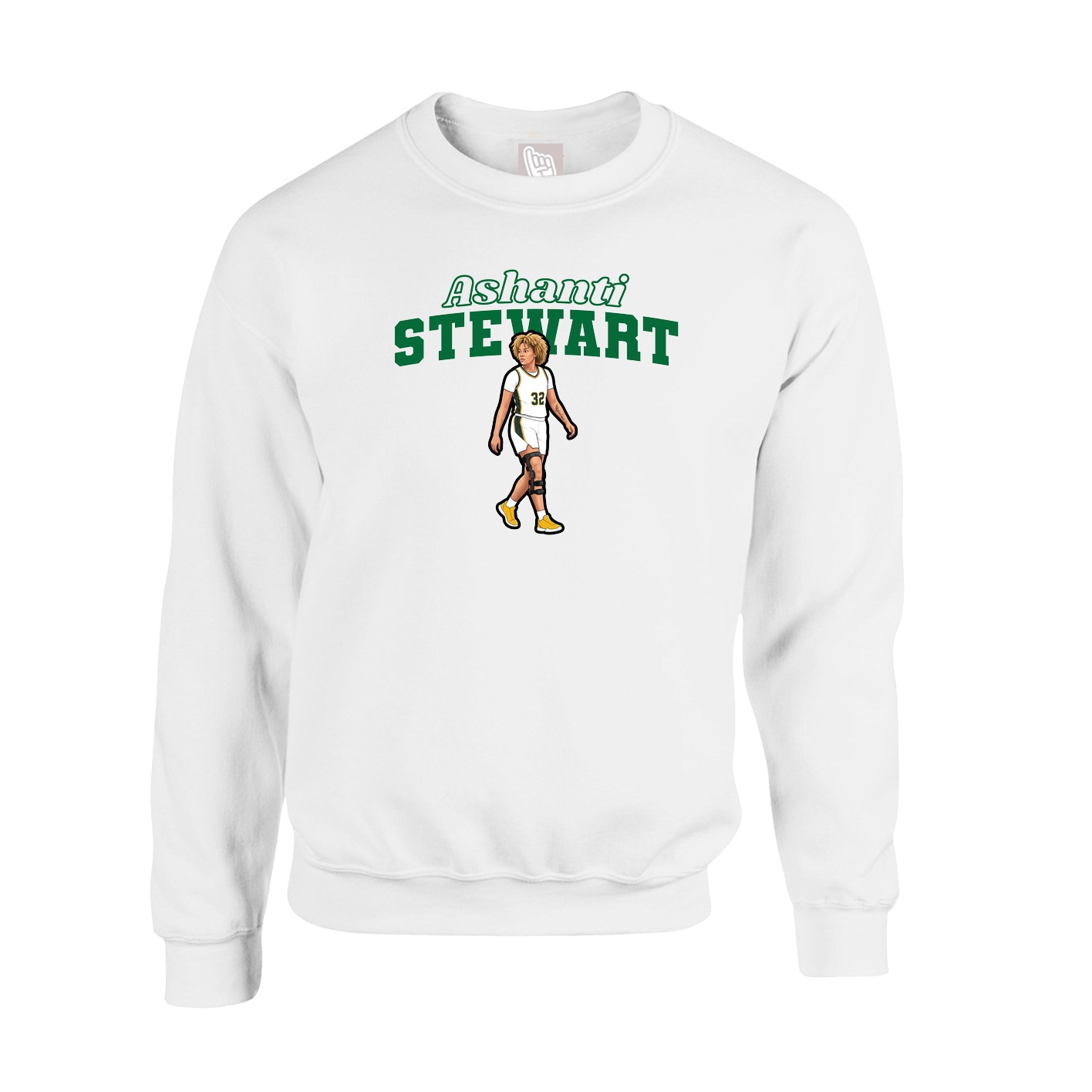 Fleece Crew — Name Arch in White