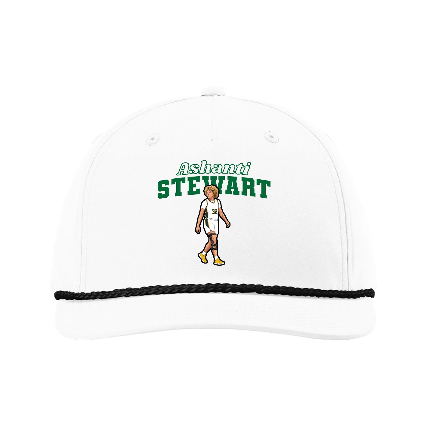 Five-Panel Classic Rope Cap — Name Arch in White