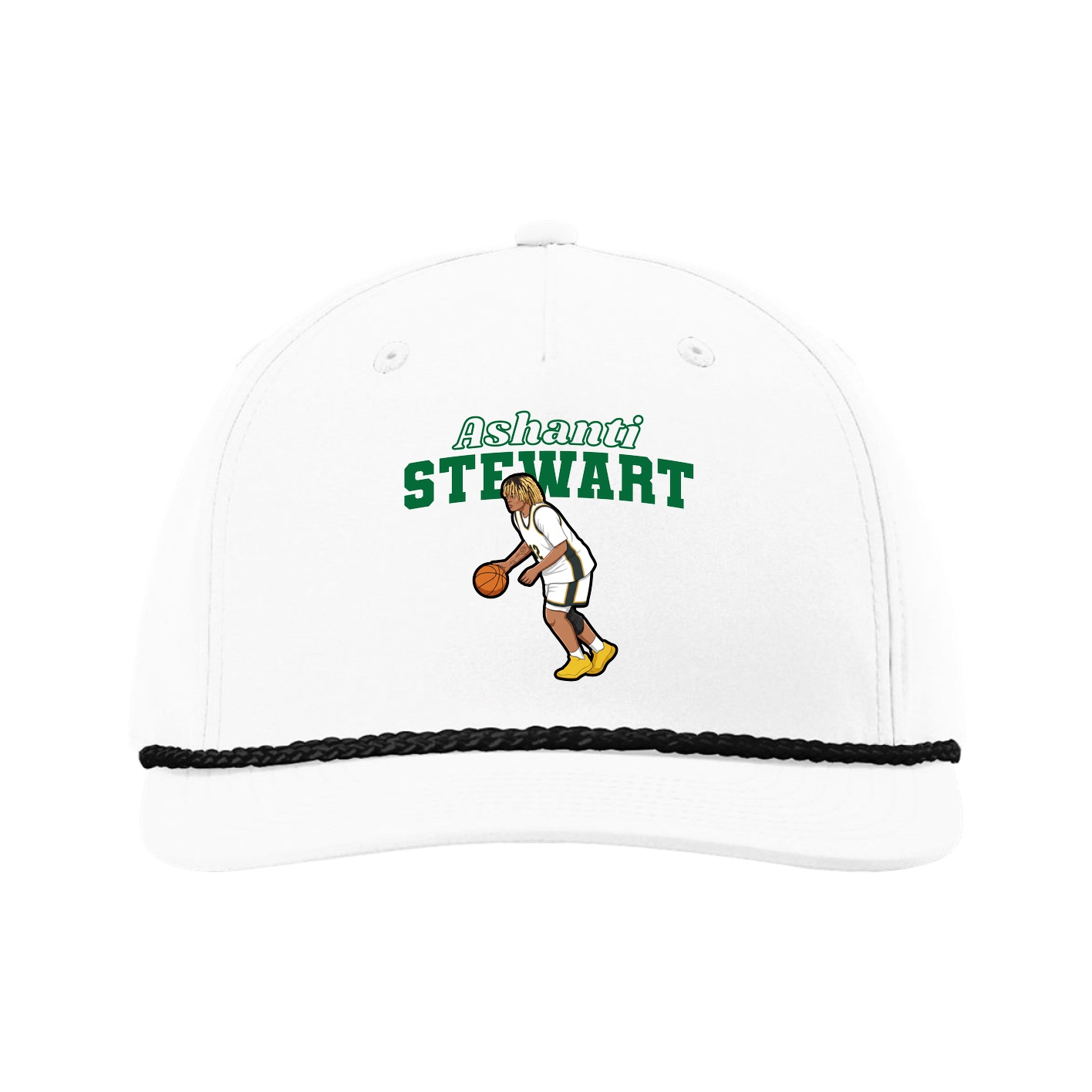 Five-Panel Classic Rope Cap — Name Arch in White