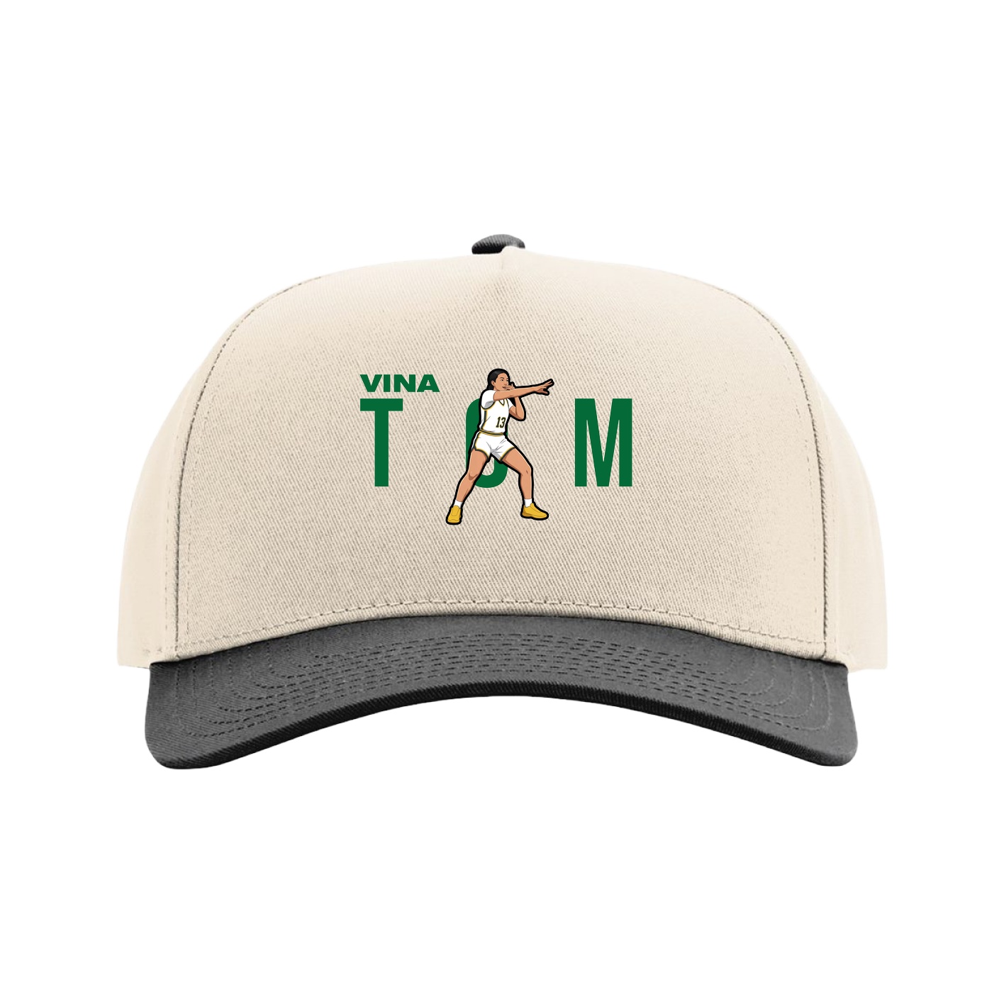 Full Fabric Five-Panel Champ Cap — Player Name in Cream/Black