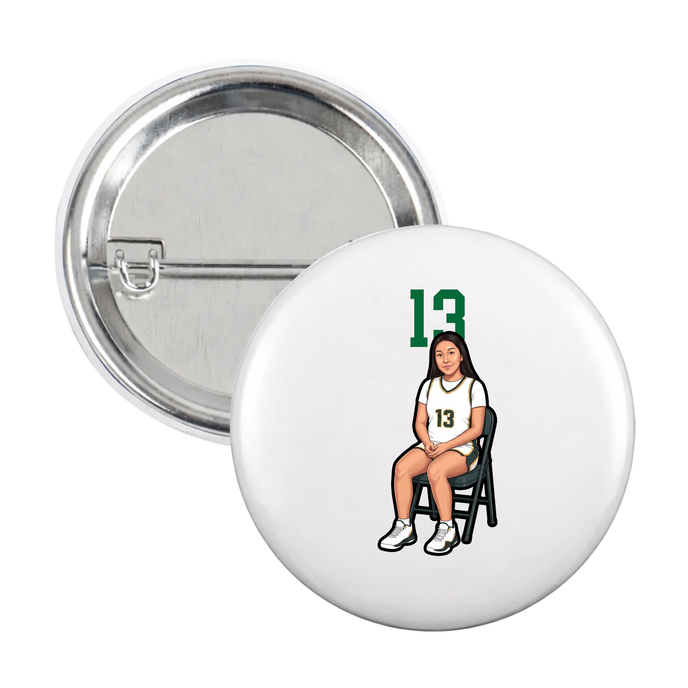 Game Day Button — Number Top in White