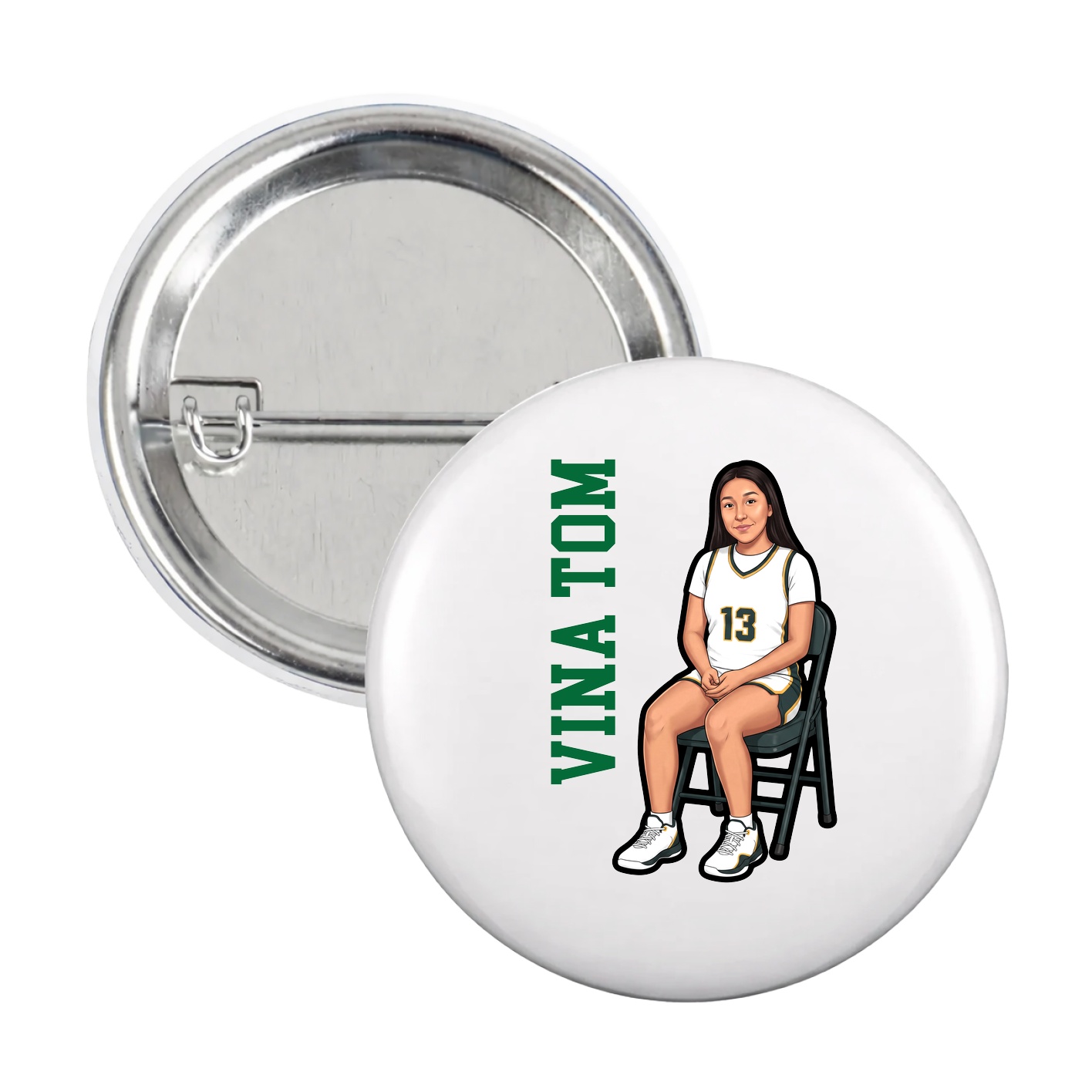 Game Day Button — Name Vertical in White
