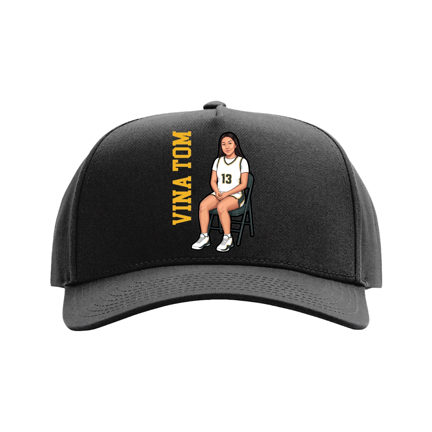 Full Fabric Five-Panel Champ Cap — Name Vertical in Black