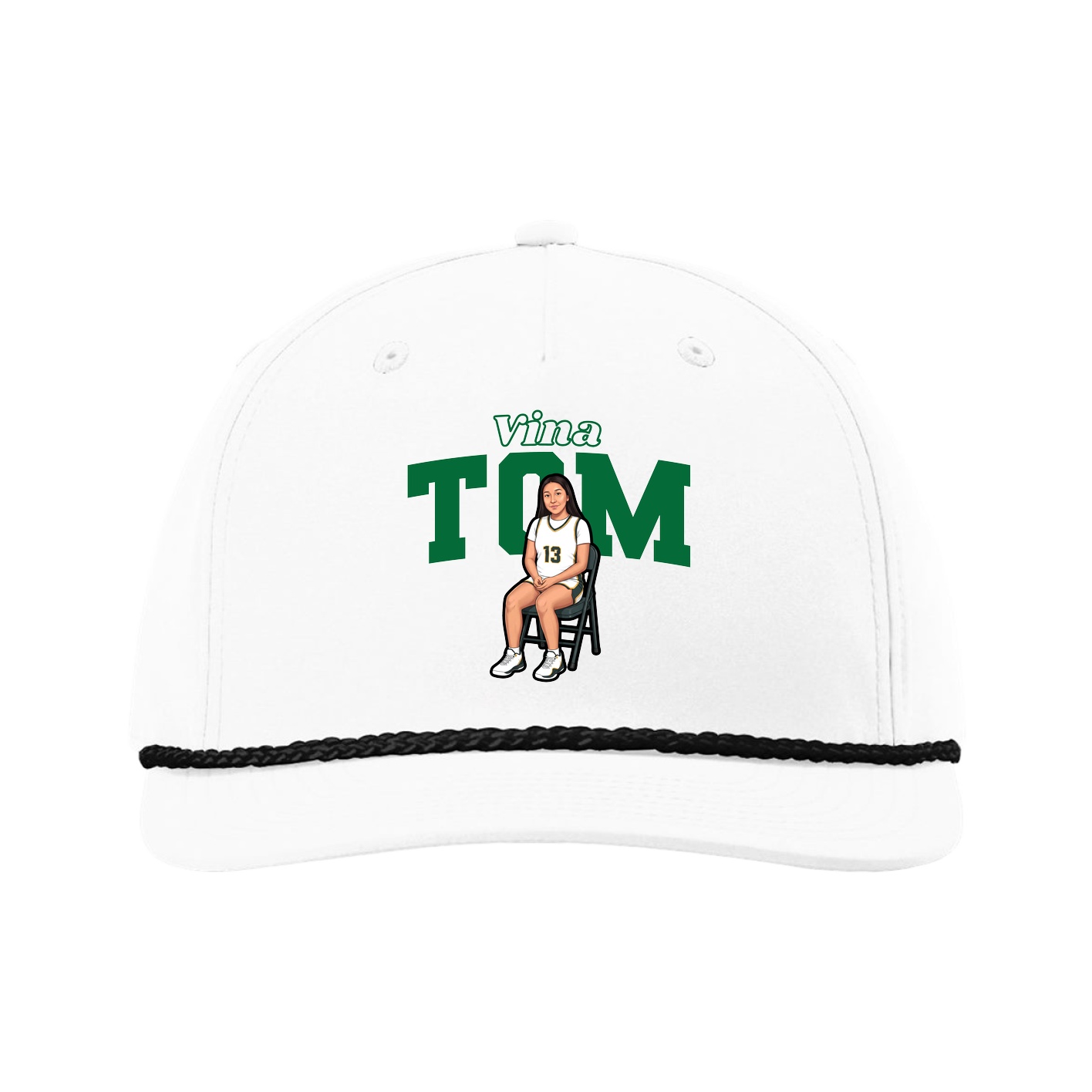 Five-Panel Classic Rope Cap — Name Arch in White