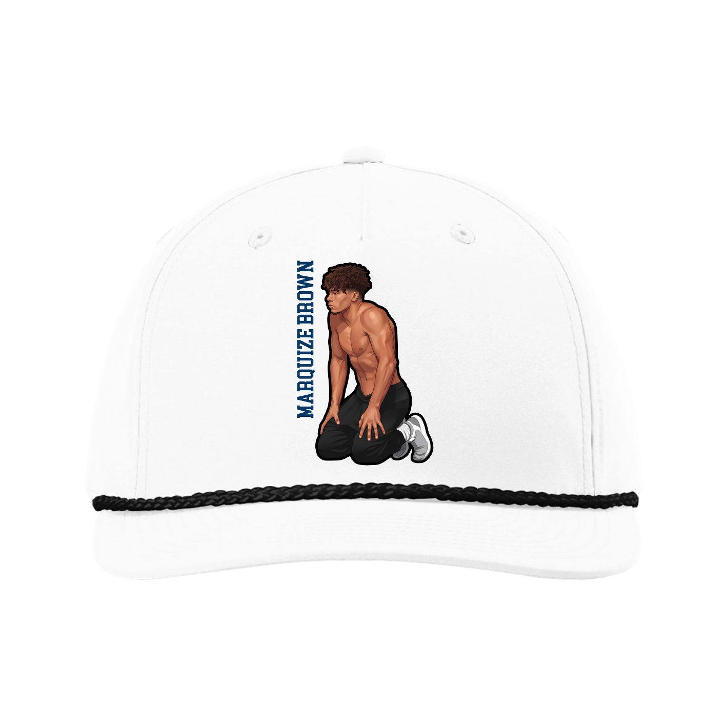 Five-Panel Classic Rope Cap — Name Vertical in White