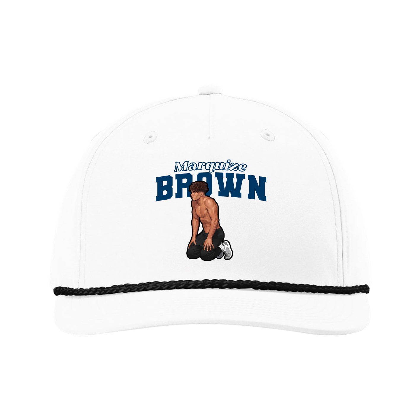 Five-Panel Classic Rope Cap — Name Arch in White