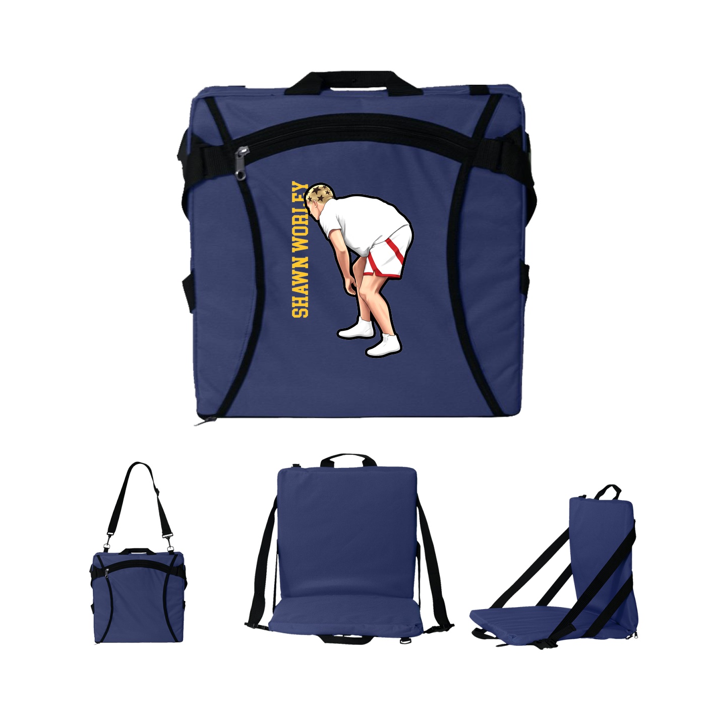 Folding Stadium Seat — Name Vertical in Navy