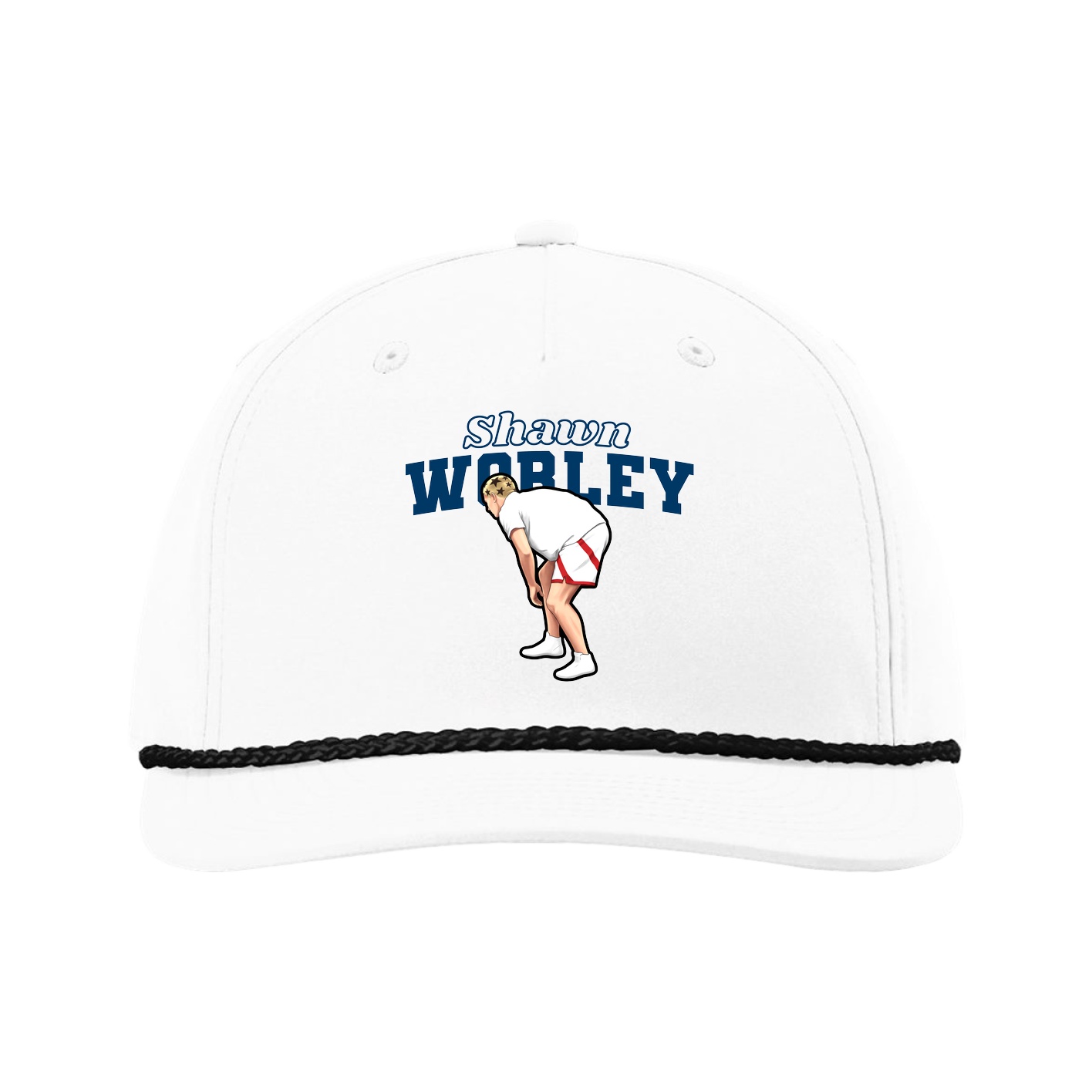 Five-Panel Classic Rope Cap — Name Arch in White