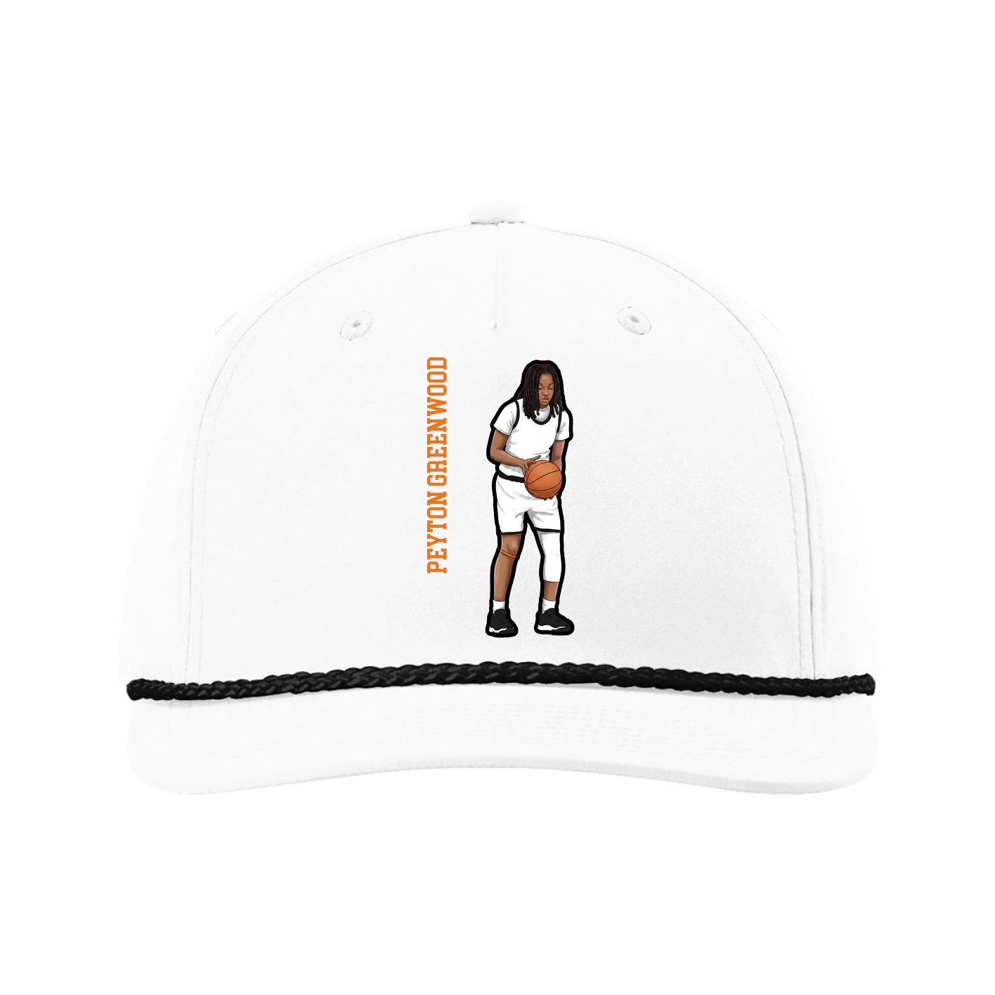 Five-Panel Classic Rope Cap — Name Vertical in White