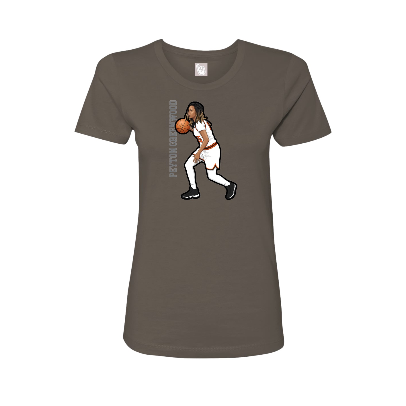 Womens Tee — Name Vertical in Grey