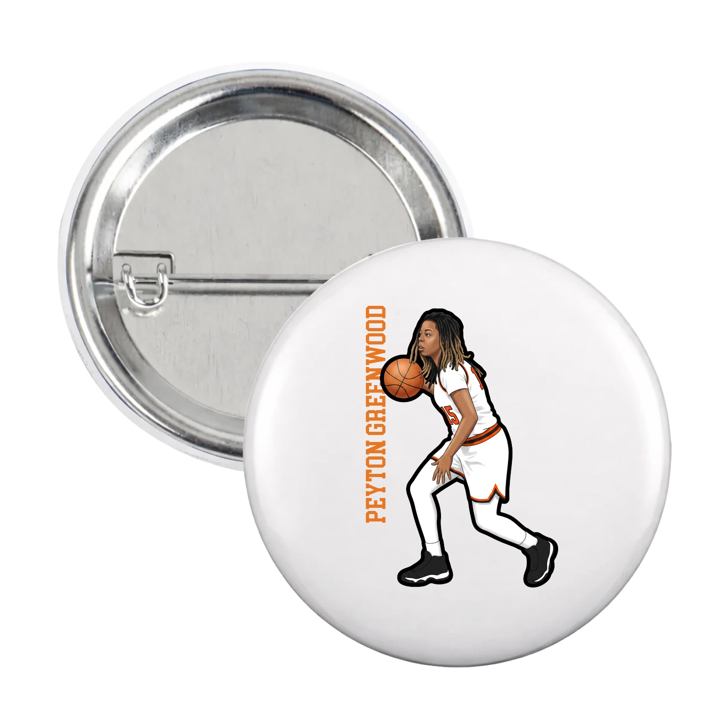 Game Day Button — Name Vertical in White