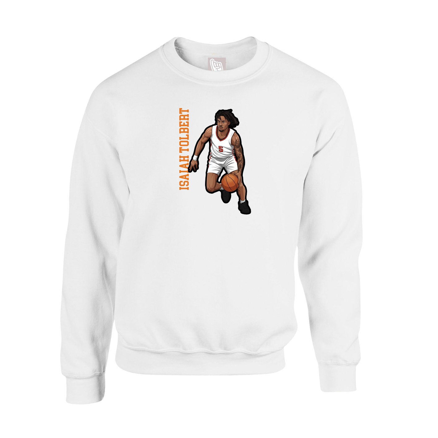 Fleece Crew — Name Vertical in White