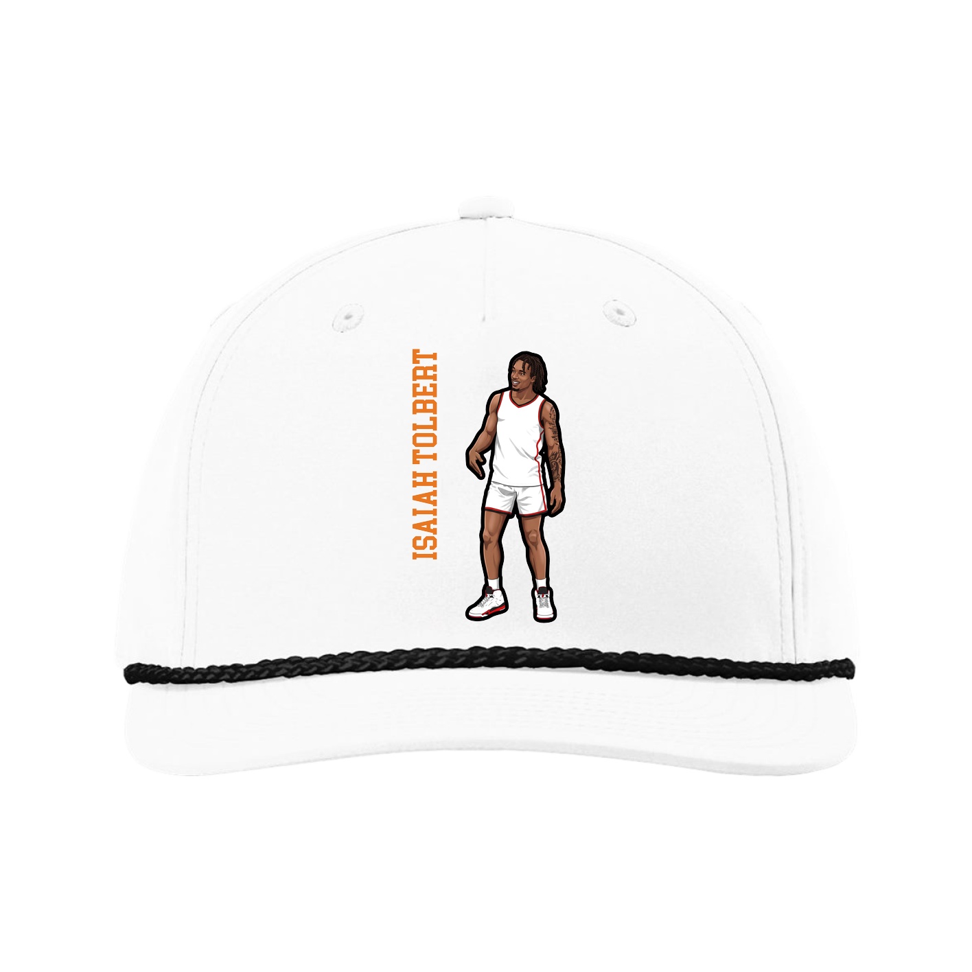 Five-Panel Classic Rope Cap — Name Vertical in White
