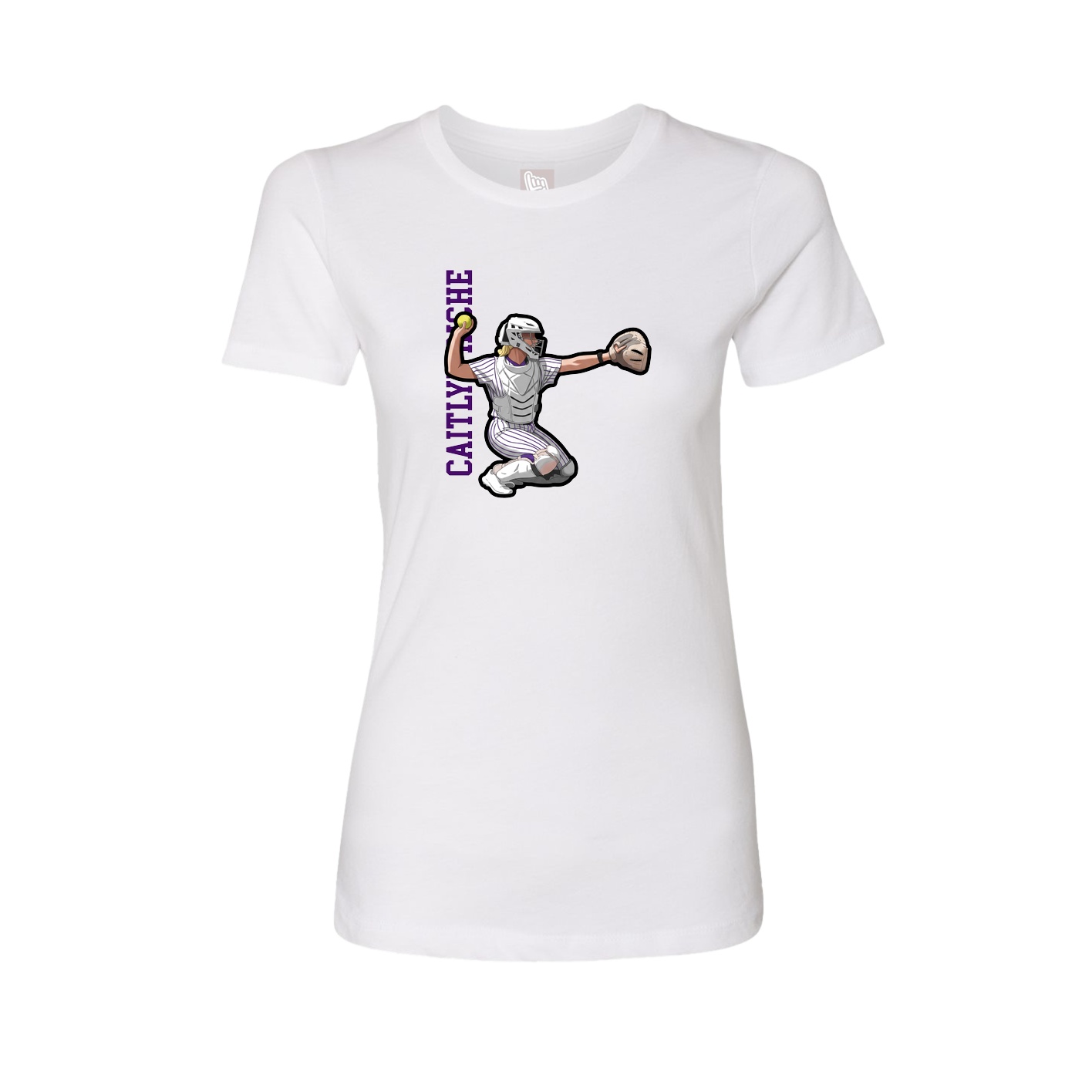 Fitted Women's Tee — Name Vertical in White