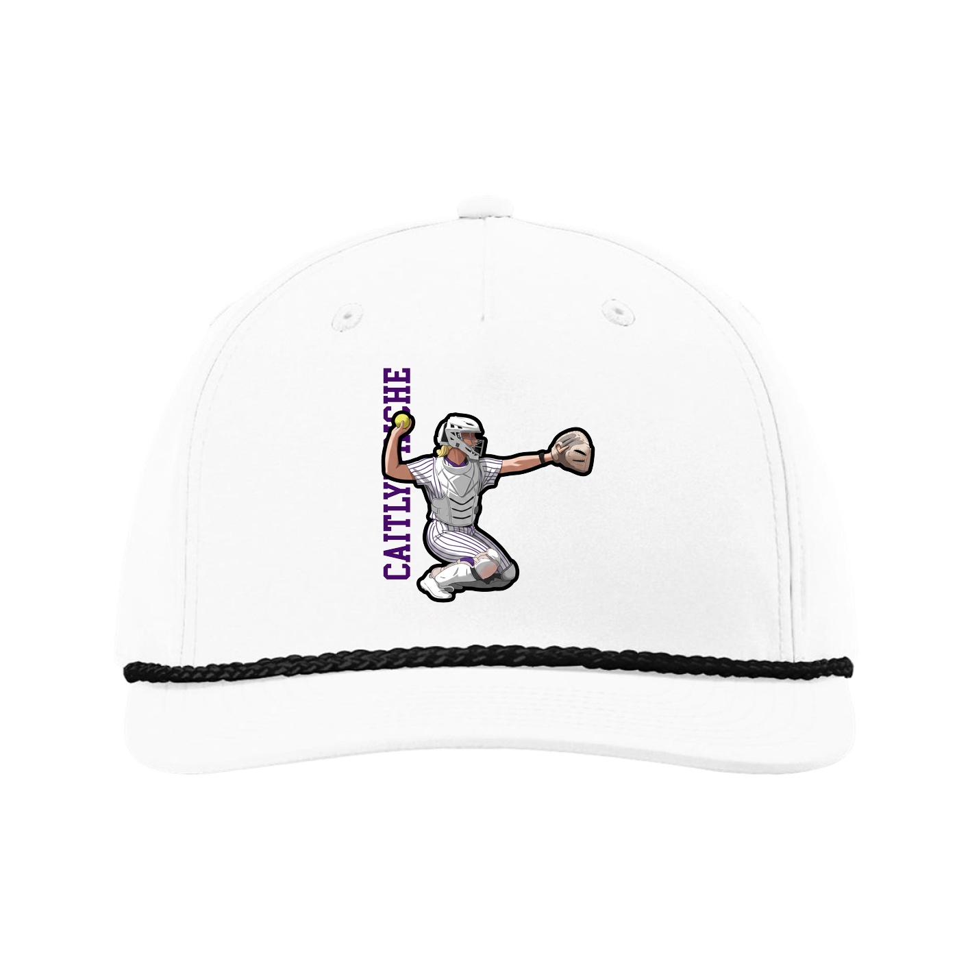 Five-Panel Classic Rope Cap — Name Vertical in White