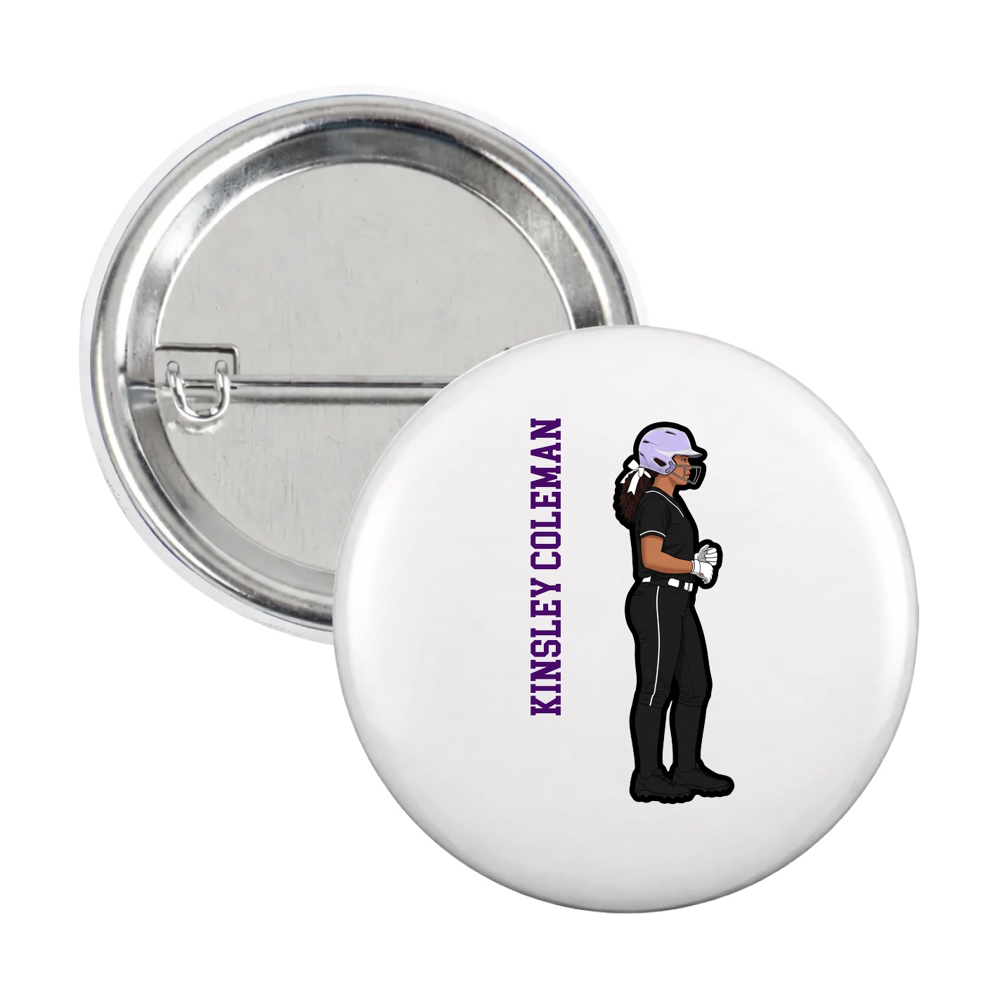 Game Day Button — Name Vertical in White