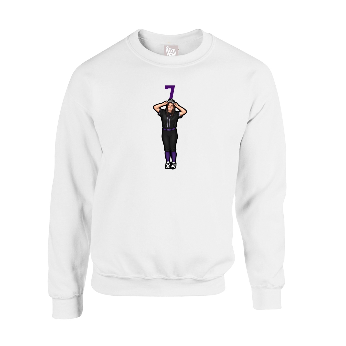 Fleece Crew — Number Top in White