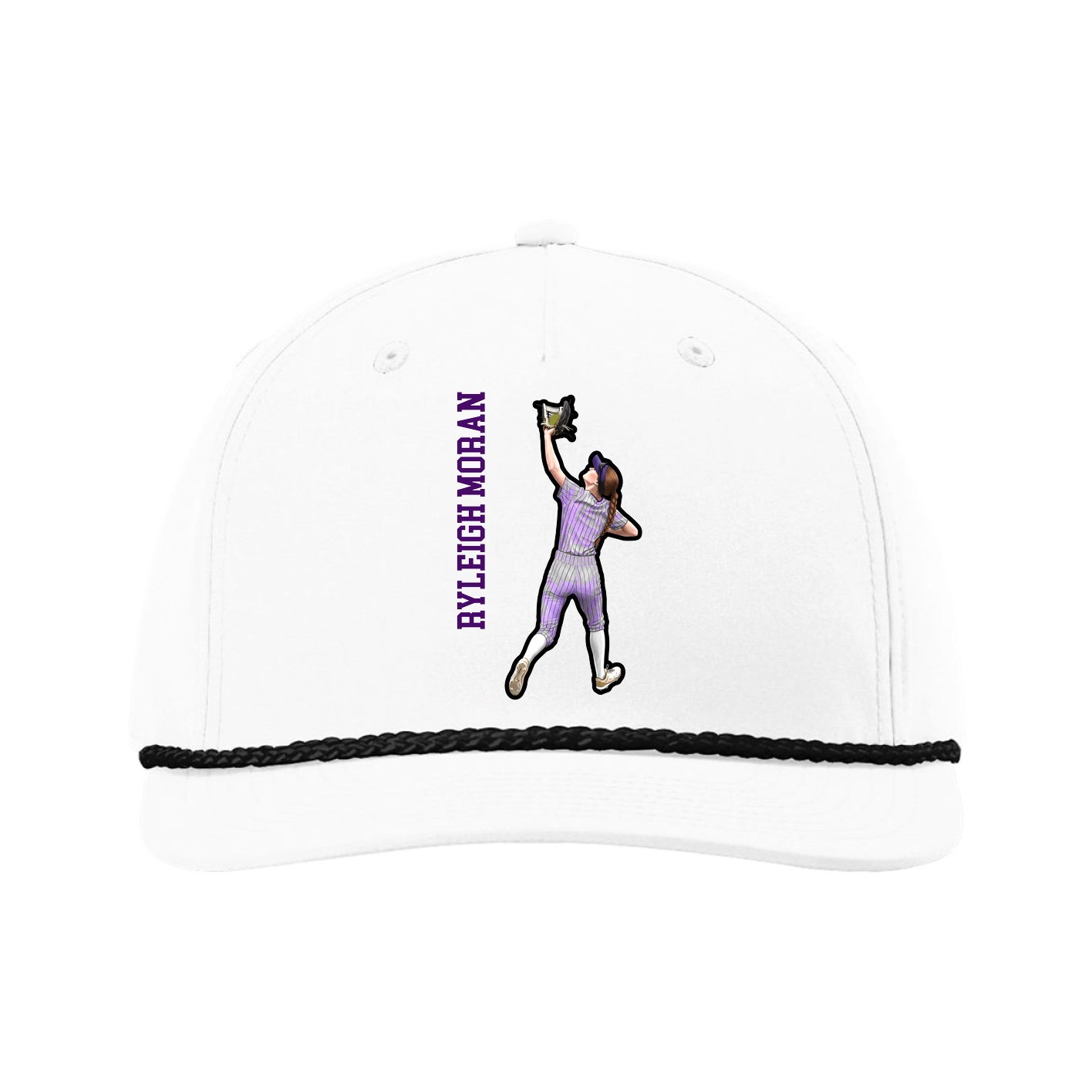 Five-Panel Classic Rope Cap — Name Vertical in White