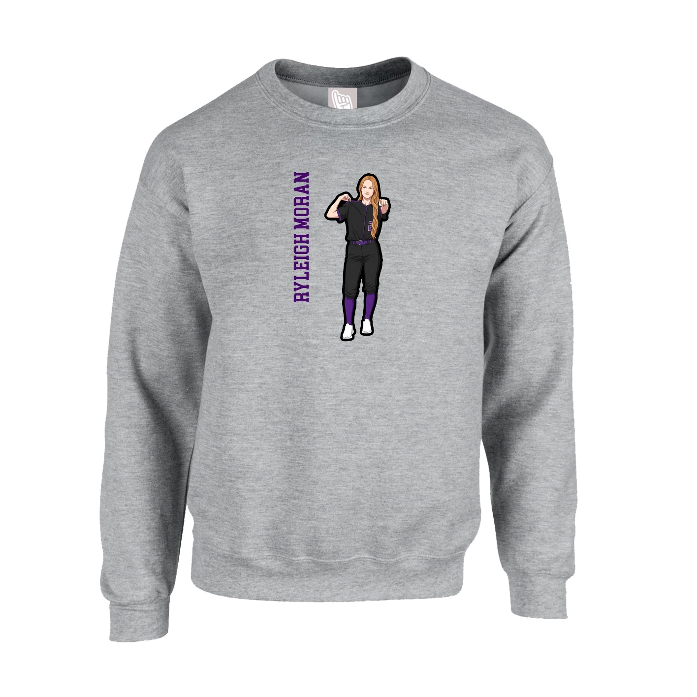 Fleece Crew — Name Vertical in Grey