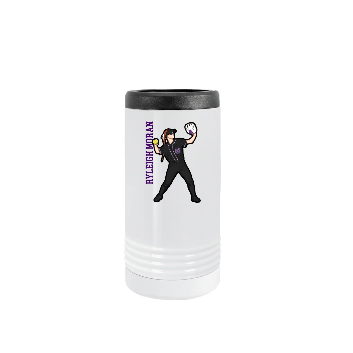 Slim Beverage Holder — Name Vertical in White
