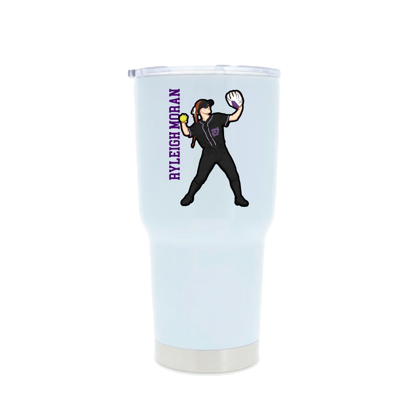 30oz Stainless Steel Tumbler — Name Vertical in White