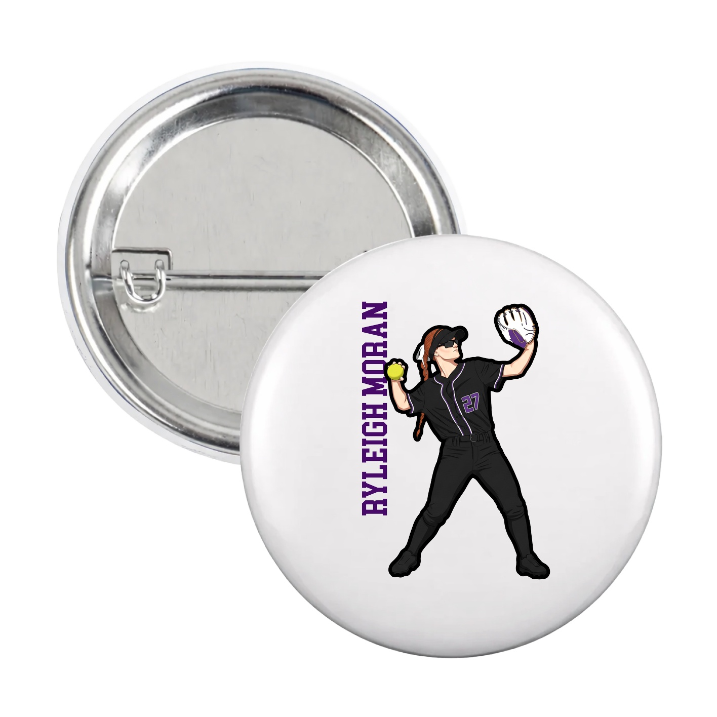 Game Day Button — Name Vertical in White