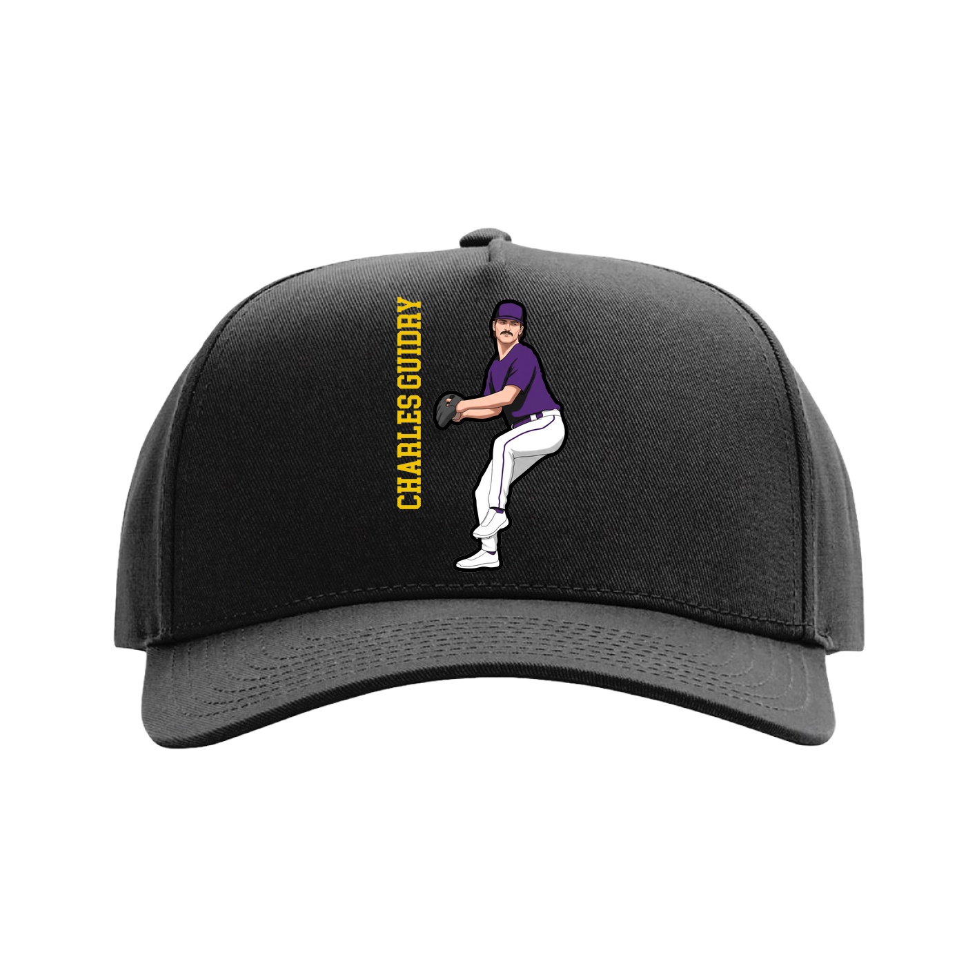 Full Fabric Five-Panel Champ Cap — Name Vertical in Black
