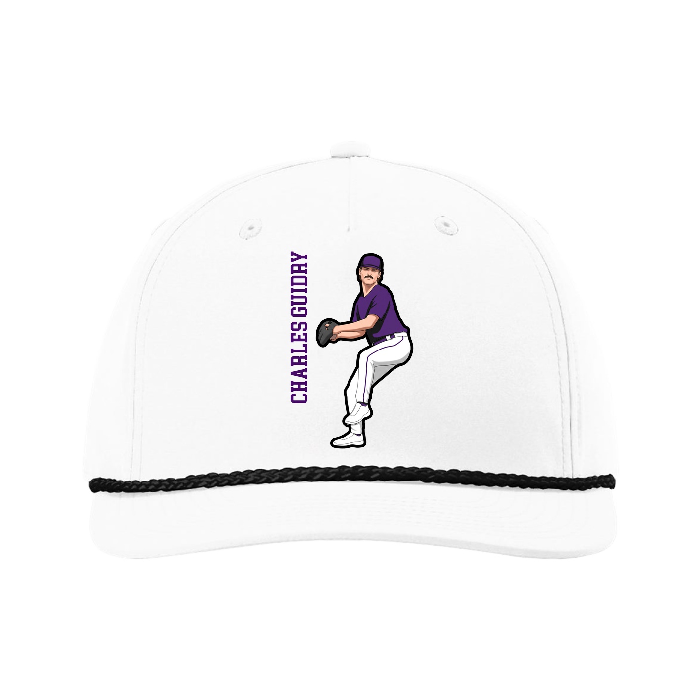 Five-Panel Classic Rope Cap — Name Vertical in White