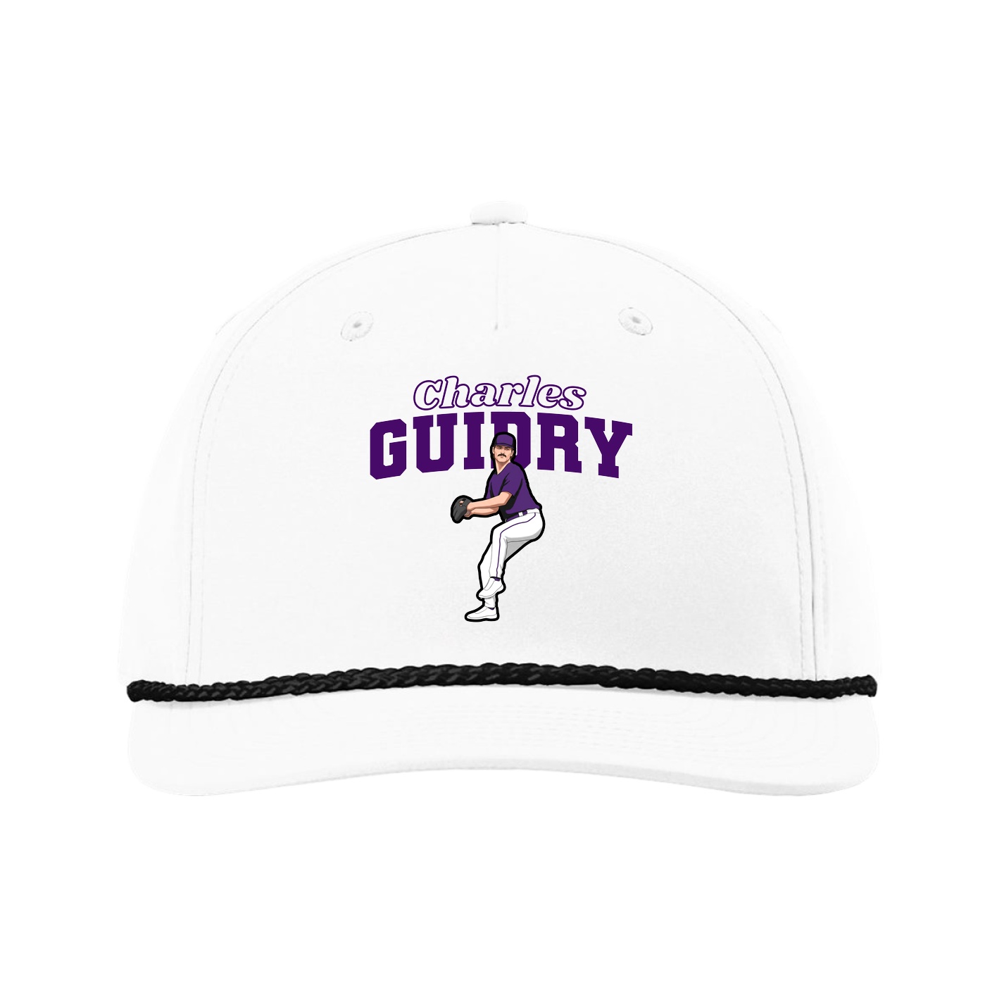 Five-Panel Classic Rope Cap — Name Arch in White