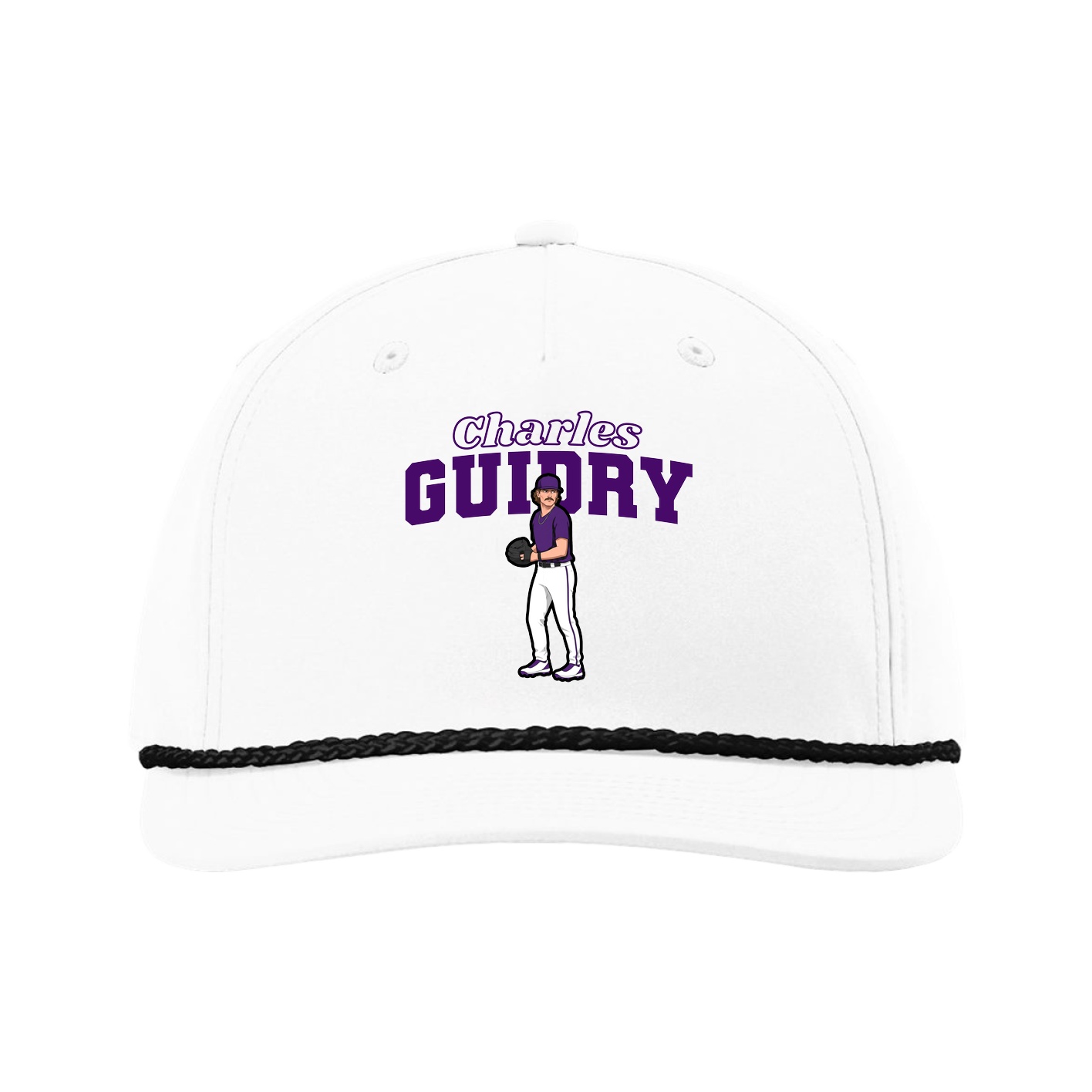 Five-Panel Classic Rope Cap — Name Arch in White