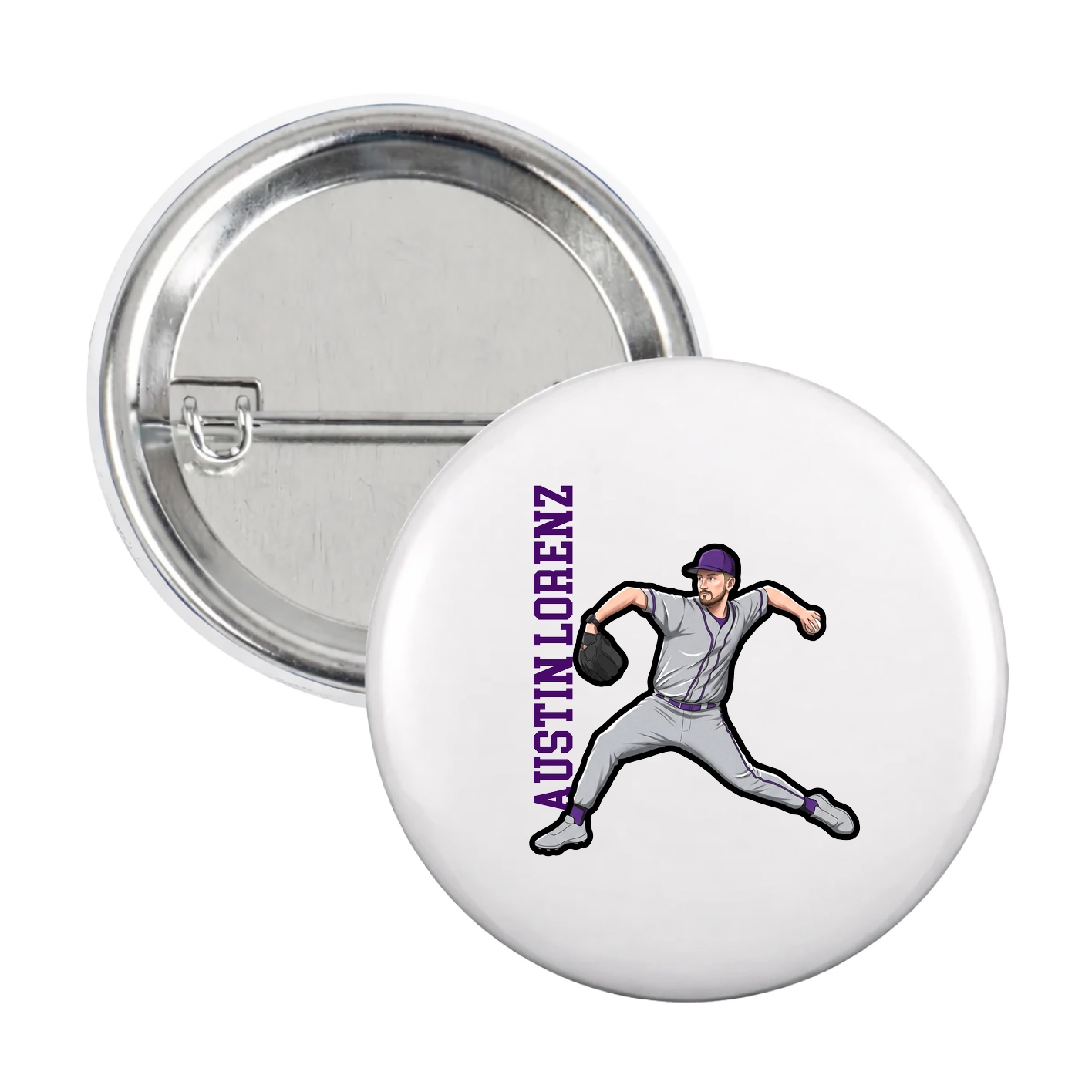 Game Day Button — Name Vertical in White